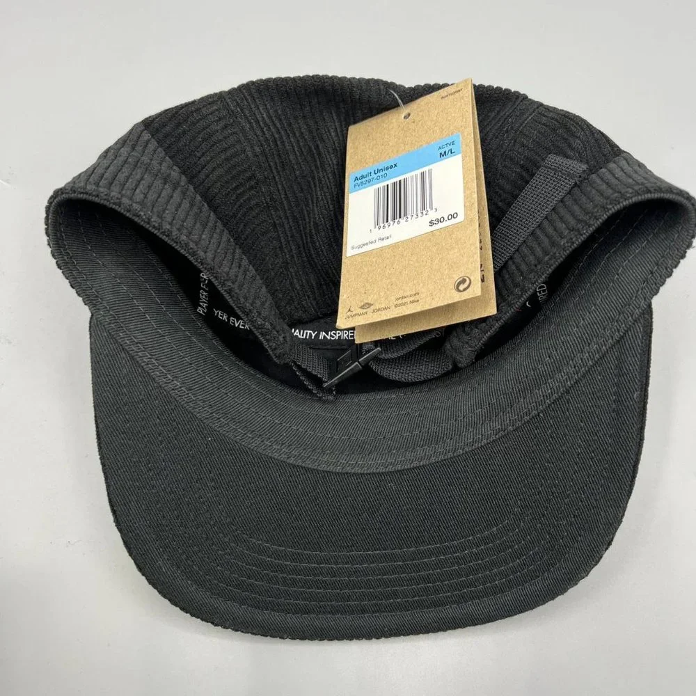 Air Jordan Hat Men M/L Black 5 Panel Corduroy Jumpman Flight Strap‎ Back Cap New